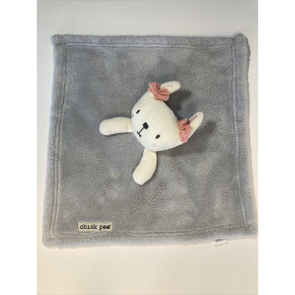 Rare Chick Pea Gray Baby Lovey Kitty W/ Pink Bows Plush Snuggly Security Blanket - Picture 2 of 9